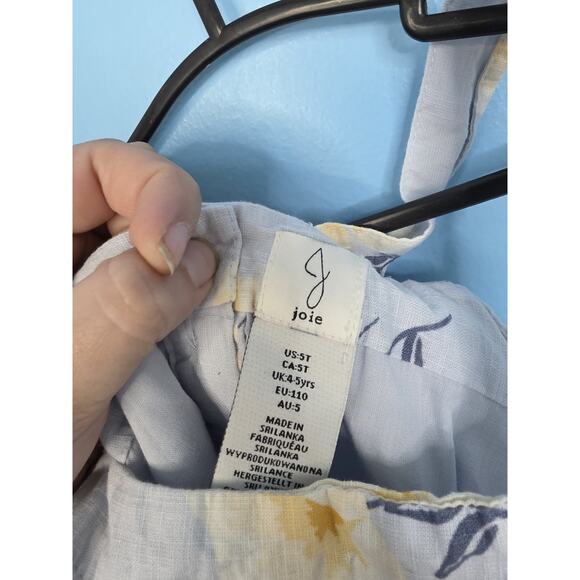 Girls 5T Joie Blue Floral Sleeveless Dress Buttom Back Scalloped Hem - Picture 4 of 5